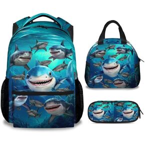 Shark Backpacks for Boys, Large Capacity Backpack for School, Cute Blue Lightweight Bookbag for Kids