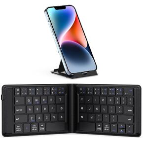 iClever Portable Keyboard, Foldable Bluetooth Keyboard with Stand Holder, USB-C Charge, PU Leather, Tactile Typing Feedback, Pocket-Size Folding Keyboard for iPad, iPhone, Laptop, Tablet, Smartphone