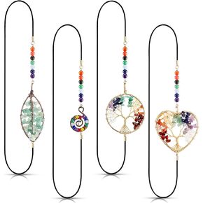 Sabary 4 Pieces Crystal Bookmarks for Book Lovers Tree Elastic Bookmark for Women Handmade Antique Beading 7 Chakra Crystals Tree Shape for Office Teacher Student Reading Birthday Gifts