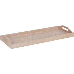 Kate and Laurel Adhira Carved Decorative Rectangle Tray, 24 x 10, Natural Wood, Traditional Display Tray with Handles and Hand Carved Wooden Pattern