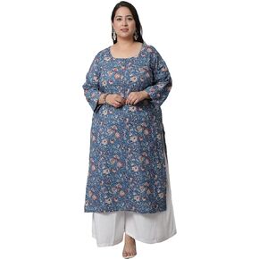 Rajnandini Women's Pure Cambric Cotton Kalamkari Floral Print Kurti (JOPLJPR69CX-Blue)