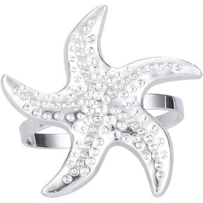 Mtsooning 6PCS Silver Napkin Rings, Starfish Napkin Holders, Serviette Buckles for Dinner Party, Summer,Wedding,Holiday,Beach,Coastal Table Decor