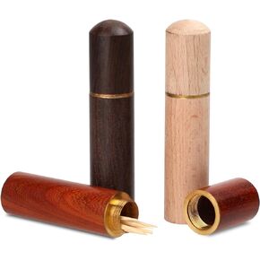 3 Pack Portable Toothpick Holder Wood Toothpick Case Mini Toothpick box Pocket Toothpick Dispenser Bucket Carrying Case for Storage Toothpick Needle Bead Ear Pick Small Object Women Men