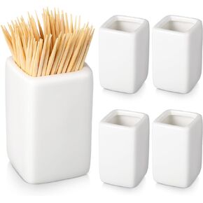 4 Pcs Square Ceramic Toothpick Holder Simple Pure White Ceramic Toothpick Holder Ceramic Square Toothpick Dispenser for Home, Easy to Clean