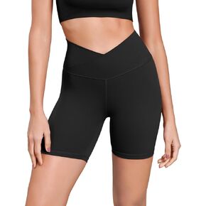 ODODOS Cloud Feeling Cross Waist Yoga Shorts for Women, 6" Crossover High Waist Lounge Biker Shorts