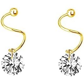 Round Solitaire Climber Crawler Cuff Earrings 925 Sterling Silver Crystal Cubic Zirconia Dangle Drop Earring Tiny Small Bead Ball Twist Screw Back Cartilage Piercing Wrap Ear Stud Dainty Jewelry Wedding Gifts for Women Girls Senstive Ears 20G