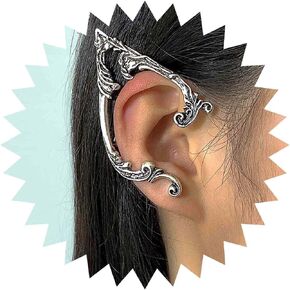 Gothic Elf Fairy Cuff Earrings Silver Elven Wrap Cuff Earrings Vintage Cartilage Ear Clip Earrings Elven Ear Wrap Earrings Jewelry for Women and Girls(Right)
