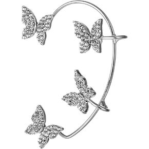 Silver Gold Butterfly Earrings for Women Butterfly Ear Cuff Wrap Crawler Earrings Right Left No Piercing Ear Clip…