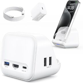 JSAUX USB-C Docking Station Stand for Samsung Dex, 5-in-1 Multiport Hub with Phone Stand, 4K HDMI, USB 3.0 5Gbps 60W PD Compatible with Samsung S24/23, Pixel 8/8 Pro, iPhone 15 Series Type-C Device