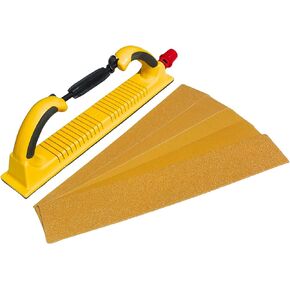 Adjustable Longboard Hand Sanding File Block with Hook & Loop Backing Conversion Adapter Pad - Dust Extraction Sanding Block - 10 Pack Alumina Sandpaper for Automobile Ship Wood Grinding