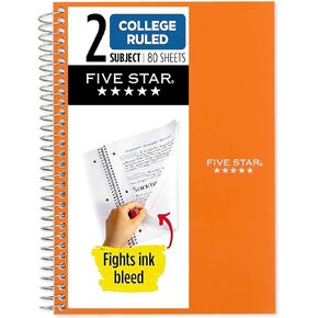Five Star Spiral Notebook, 2 Subject, College Ruled, 9 1/2" x 6" 80 Sheets, Tidewater Blue (840029CG1-ECM)