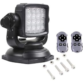 Super Bright Offroad LED Spotlight Head Light, Wireless Remote-Controlled, 6000K Cool-White Long-Range Spot Beam for Trucks & Boats, Corrosion & Vibration Resistan, 12V/24V DC, White Finish, 1-Pack