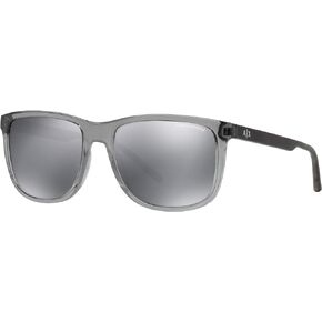 Armani Exchange Man Sunglasses Shiny Grey Frame, Mirror Black Lenses, 57MM