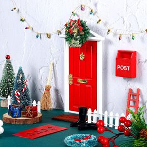 20 Pcs Christmas Elf Girl Fairy Doors Decorations Door Enchanted Fairy Doors Tiny Outdoor Xmas Decor Wooden Tiny Miniature for Child Xmas Accessories Fairy Tale (Red Door)