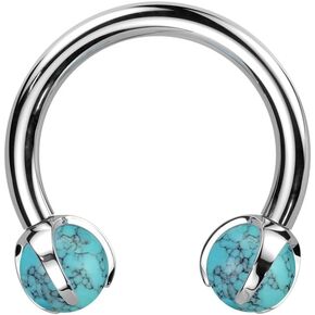 16 Gauge Implant Grade Titanium Internally Threaded Claw Set Turquoise Horseshoe
