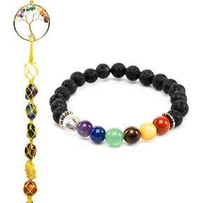 Chakra Stones Real Crystals Meditation Accessories FENG Shui Tree of Life Hanging Ornament Bonus Lava Bracelet Spiritual Gifts Gemstones and Crystals