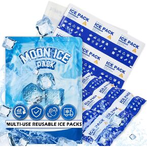 Ice Packs for Lunch Boxes-Dry Ice for Shipping Frozen Food-Reusable Ice Packs 15x12in/4x4in Cells-Flexible Lunch Box Ice Packs Reusable-Freezer Packs-Cold Packs for Shipping Moon Ice (12 Pack)