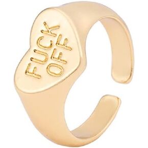 Personalized FUCK OFF Heart Band Adjustable Ring Inspirational Middle Finger Tail Ring Titanium Steel Hypoallergenic Stacking Cool Dainty Fashion BFF Birthday Daughter Gifts for Women Girls