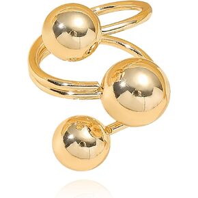 Layered 3 Ball Statement Rings for Women Girls Gold Plated Expandable Adjustable Three Round Balls Open Wrap Finger Ring Birthday Party Jewelry Gift for Her