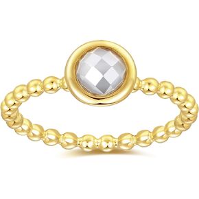 BLOSSOM & HUE Round CZ Beaded Ring| Hypoallergenic 18K Gold Plated .925 | Dainty Gold Ring | Solitaire Bezel Ring