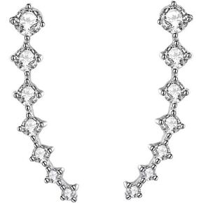 Cubic Zirconia Crawler Earrings for Women Girls Glitter Cartilage Beaded Seven 7 Star Sparkly Crystal Rhinestone Gold Silver Plated Climber Cuff Earrings for Wedding Birthday Valentine Fashion Jewelry Gifts