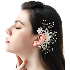 Dainty Pearl Rhinestone Ear Cuff without Piercing Elegant Floral Leaf Vine Ear Clip Classy Gold Solid Flower Ear Climber Fairy Ear Crawler for Women Girls