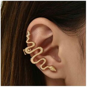 Gothic Snake Cuff Wrap Earrings Gold Snake Ear Wrap Earrings Boho Ear Cuff Earrings Punk Serpent Clip on Earrings Animal Snake Crawler Earrings Jewelry for Women and Girls Festival Gift