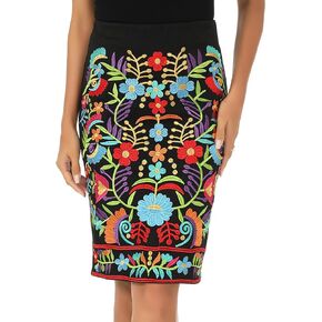Mexican Floral Embroidered Midi Skirt for Women Traditional Dress Cinco De Mayo Fiesta Style Outfit