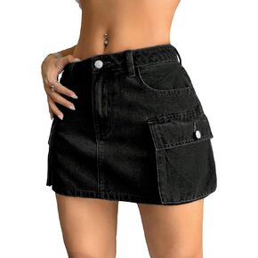 WDIRARA Women's Low Waist Cargo Denim Skirt Flap Pockets Button Bodycon Mini Skirts Y2K