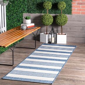nuLOOM Robin Multi Stripe Indoor/Outdoor Runner Rug, 2' x 6', Blue, Rectangular