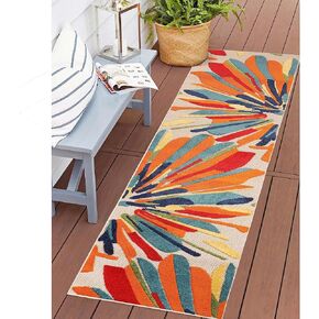 Superior Indoor Outdoor Area Rug, Floor Cover, Perfect Decor for Patio, Bedroom, Kitchen, Living Room, Entry, Playroom, Nursery, Tropical Leaves, Siesta Collection, 5' 2" x 7' 2", Cream