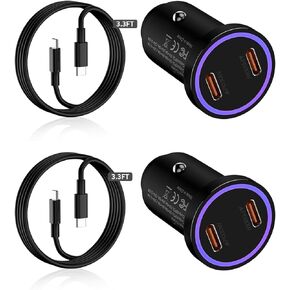 [MFi Certified] 2Pack iPhone 15/15 Pro Max Car Charger,60W Dual Port USB C Car Charger Fast Charging Power Adapter with 3.3FT USB C to C Cord for iPhone 15/15 Plus/15 Pro/15 Pro Max,iPad Pro/Air