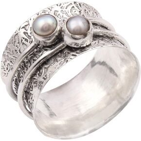 Blue Sapphire White Sapphire Meditation Sterling Silver Ring Jewelry