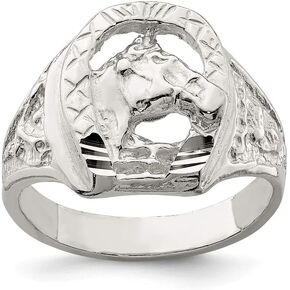 Solid 925 Sterling Silver Men's Horseshoe with Horse Head Ring Band Size 9