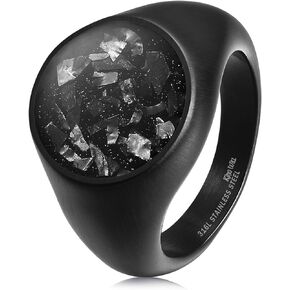 King Will Stainless Steel Ring for Men Meteorite Inlay Matte Finished Black Plated Pinky Ring Mens Jewelry Thumb Ring for Men