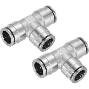 uxcell 1/2 Inch OD Tee Push to Connect Tube Fittings Nickle-Plated Brass Quick Connect 3 Way Union Tee Air Line Fittings, Silver 2Pcs