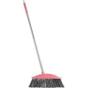 Ciieeo Heavy-Duty Broom, Stainless Steel Broom with Long Handle Floor Sweeping Brooms Wide Angle Outdoor Brooms for Shower Cleaning Patio Kitchen Grout Pink