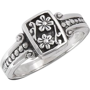 Oxidized Flower Daisy Vintage Beaded Ring .925 Sterling Silver Band Sizes 5-8