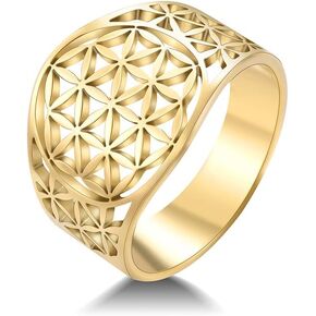 Amaxer Flower of Life Stainless Steel Statement Ring Womens Hollowed Out Band Ring Fashion Jewelry Valentines Day Gift for Ladies
