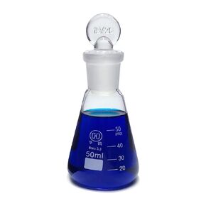3pcs Glass Erlenmeyer Flask Set, 50ml 150ml 250ml Laboratory Flask with Stopper, Lab Chemistry 3.3 Borosilicate, Narrow Mouth, Printed Graduation, Conical Flask with Cleaning Brush