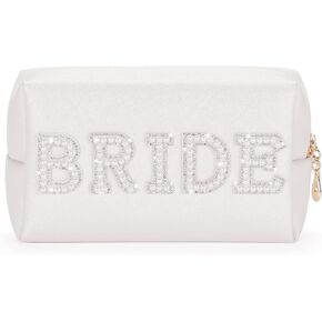 Etercycle Bride Letter Makeup Bag, Bride To Be Gifts Bling Pearl Rhinestone Patch Cosmetic Bag, Waterproof PU Travel Toiletry Bag for Bachelorette Party Women Wedding Bridal (Gold) in Kuwait