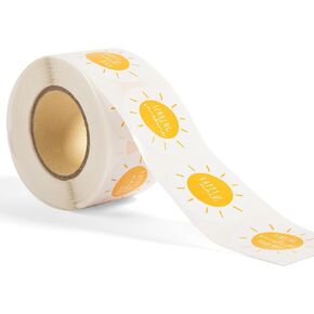 Happy Mail Stickers | Sending Sunshine Yellow Boho Stickers | Cute Packaging for Small Business | 1 Roll with 500 - Round Envelope Seals | 4 Unique Designs | Sunshine Party, Small Business Supplies
