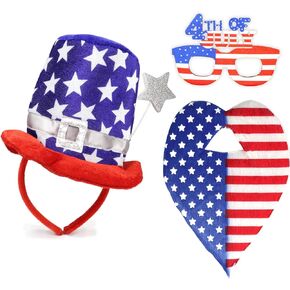Needzo Fourth of July Party Accessories, Hat Headband, Beard and Glasses, 3 Items
