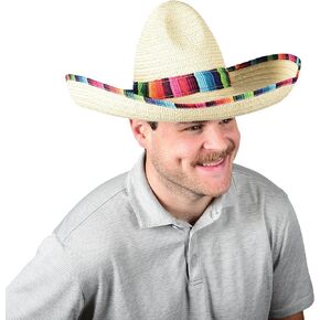 GiftExpress Mexican Sombrero Hat Adults with Serape Trim, Straw Sombrero for Cinco de Mayo, Mexican Party and Fiesta