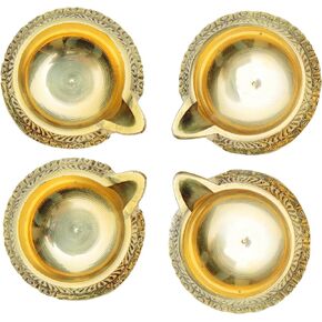 Set of 4 Diya Deepak Pooja Diya Puja Item Religious Brass Oil Lamp for Indian Traditional Pooja Decoration Diya Aarti Lighting Accessories Gift Items Pooja Kit lamp (Size :- L;1.5 Inch,W;2 Inch H-1)