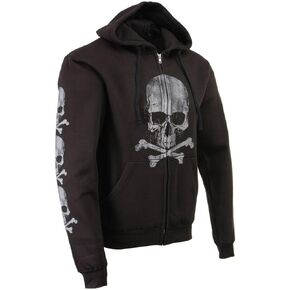 Milwaukee Leather MPMH118003 Men’s ‘Skull and Crossbones’ Black Hoodie with Zipper Closure