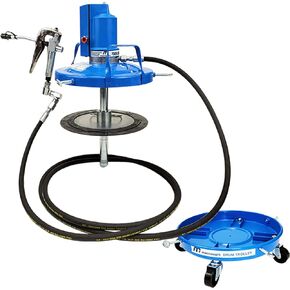 Macnaught Legendary P3TR 50:1 Air-Operated Grease Pump for 5 Gallon / 35 LB containers. Industry Leading 10 Year Warranty. Includes Booster Gun, Hose and Trolley. Low Air Consumption (3CFM)