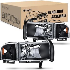 Nilight Replacement Headlight Assembly for 1994-2002 RAM 1500 2500 3500 Black Housing Amber Corner With Driver and Passenger Side OEM Standard