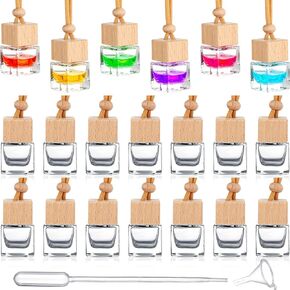20 Pcs Car Essential Oil Diffuser Hanging Bottle Air Freshener Car Perfume Diffuser Empty Glass Bottle Refillable Aromatherapy Fragrance Bottle Pendant Auto Interior Ornaments Decor (Versatile Style)