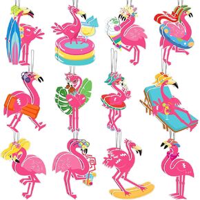 Demissle 24 Pcs Flamingo Air Freshener Flamingo Hanging Long Lasting Car Freshener Scented Tropical Automotive Air Fresheners for Rearview Mirror Birthday Beach Party Favor Accessories